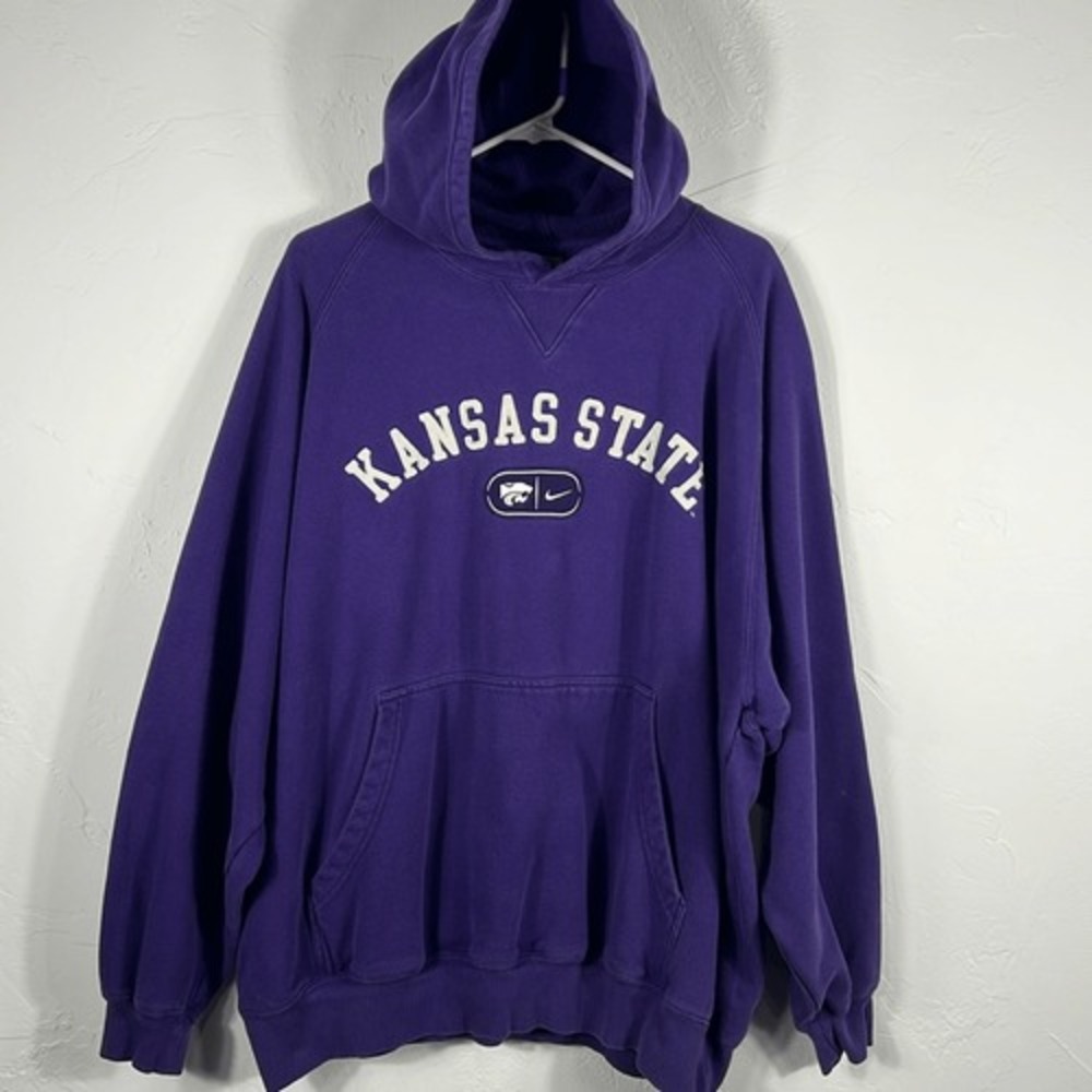 🏀🏈 Vintage NIKE KANSAS STATE WILDCATS Embroidered Hoodie‎ Sweatshirt XL - EUC